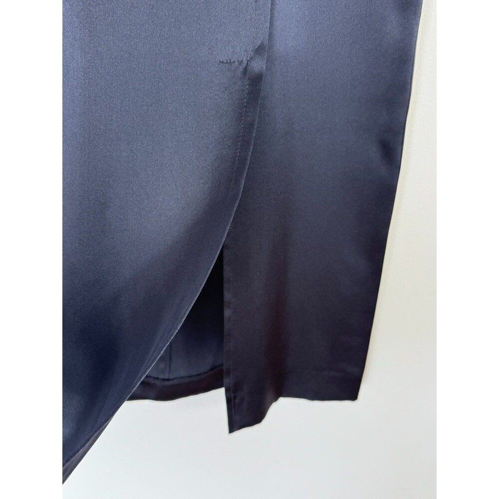 NEW TWP Blue Silk Satin Midi Pencil Skirt Slit 4 Old Money Quiet Luxury Capsule - Picture 4 of 7